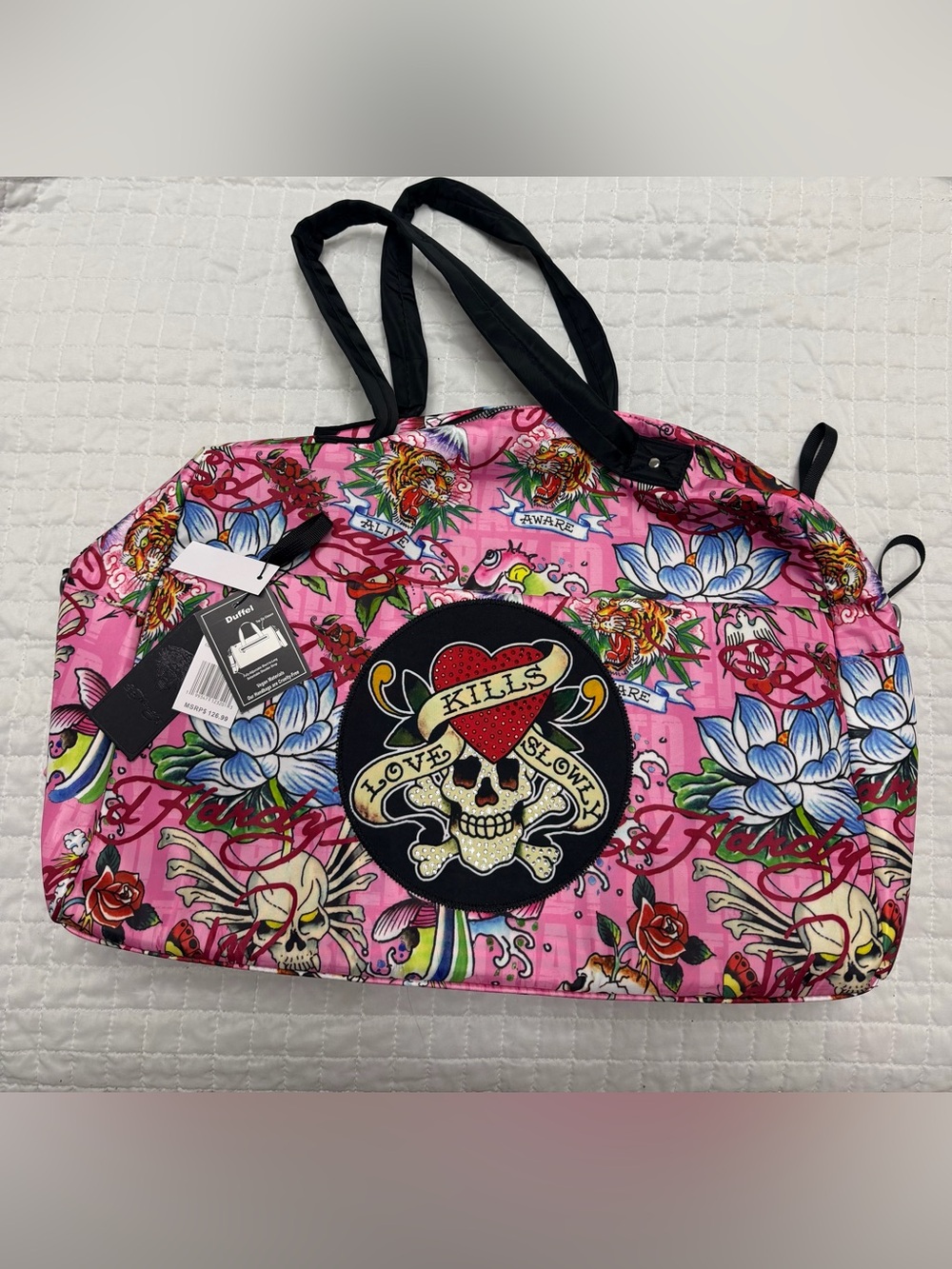 Ed Hardy Pink Tattoo Print Duffel Bag Skull Y2K NWT